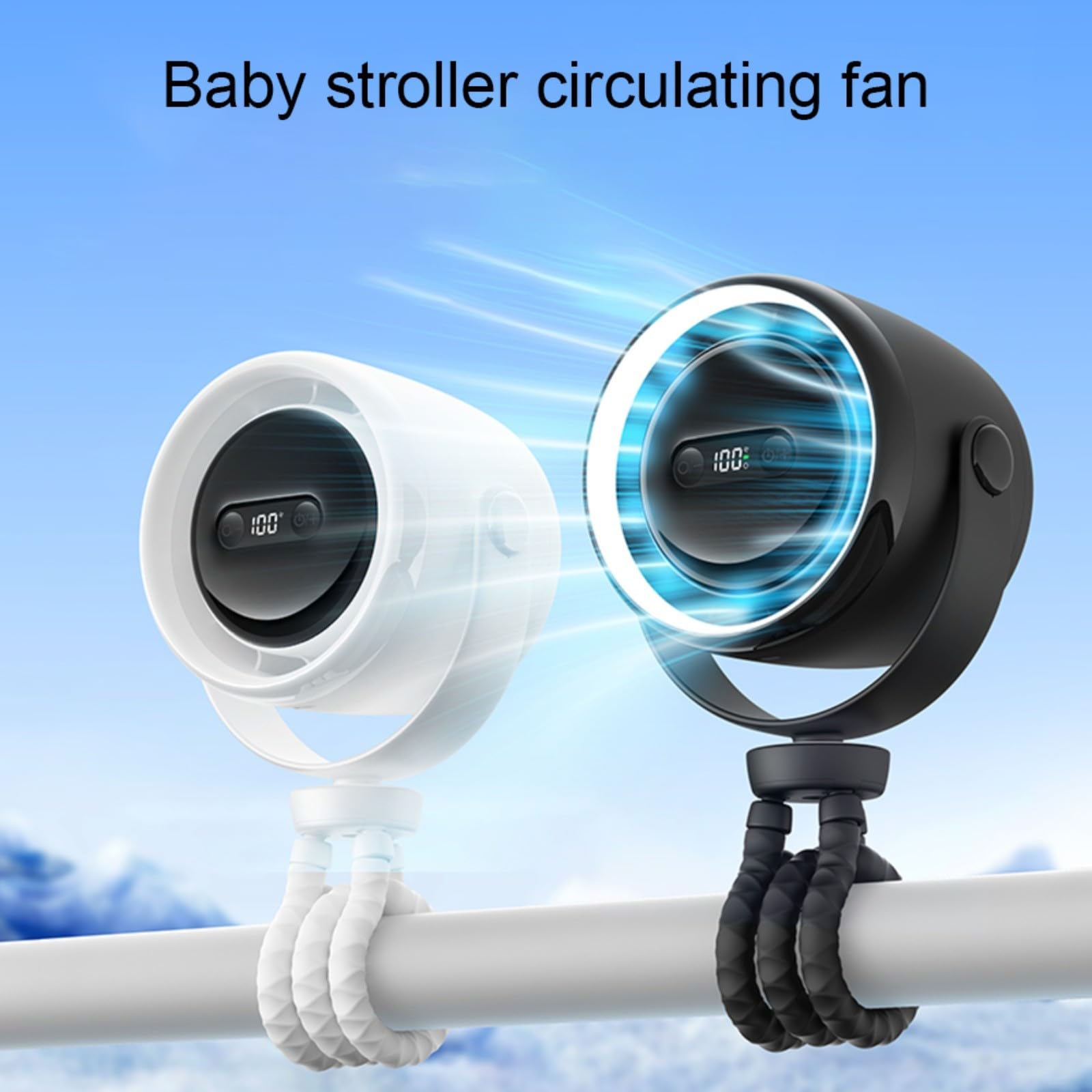 Ventilatore ricaricabile per passeggino con batteria da 20000 mAh, 100 velocità, senza lama, con clip e luce LED e aromaterapia, per campeggio (bianco)