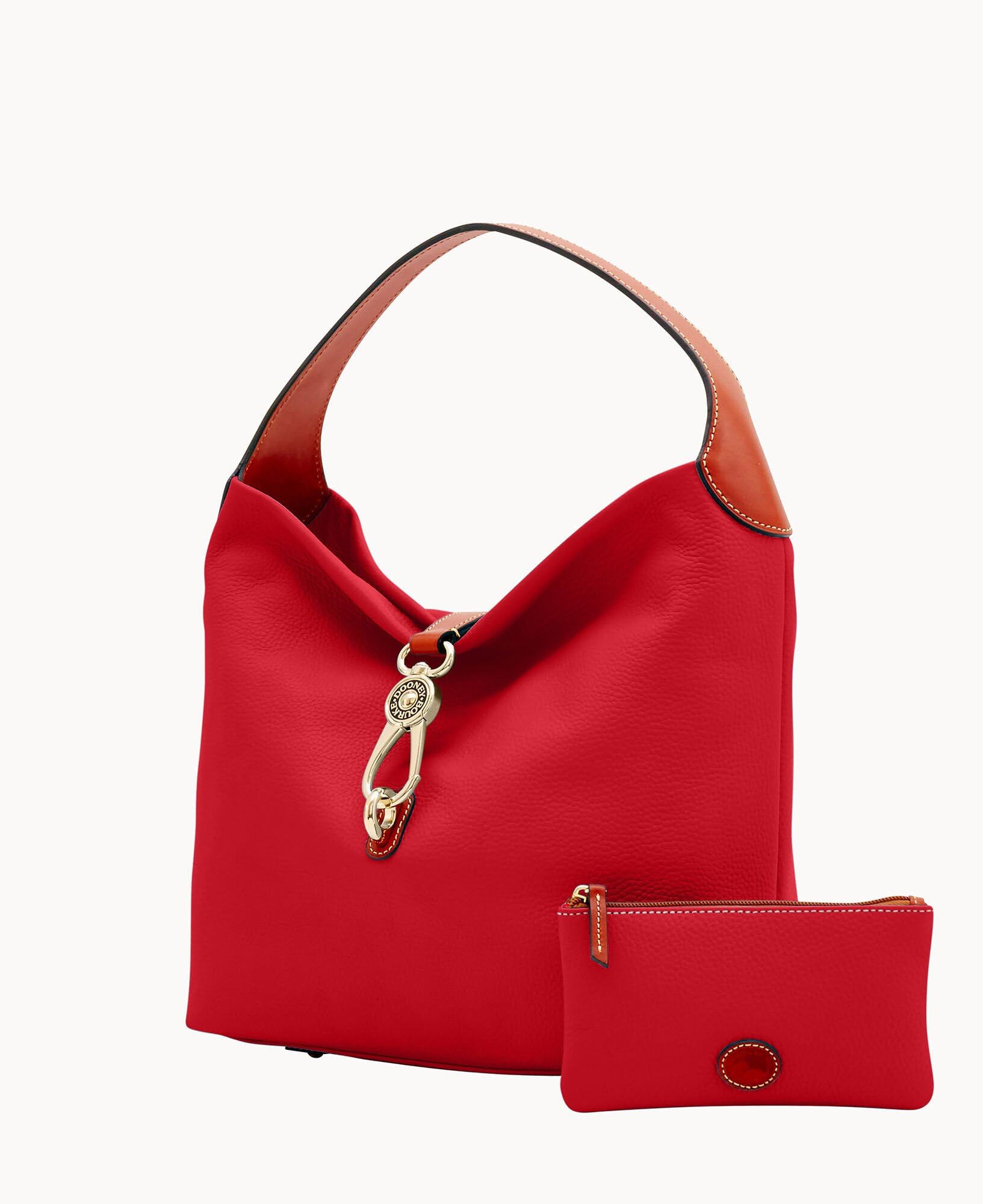 Dooney & Bourke Handbag & Wallet Set, Pebble Grain Leather Logo Lock Shoulder Bag and Coin Purse for Women - Red