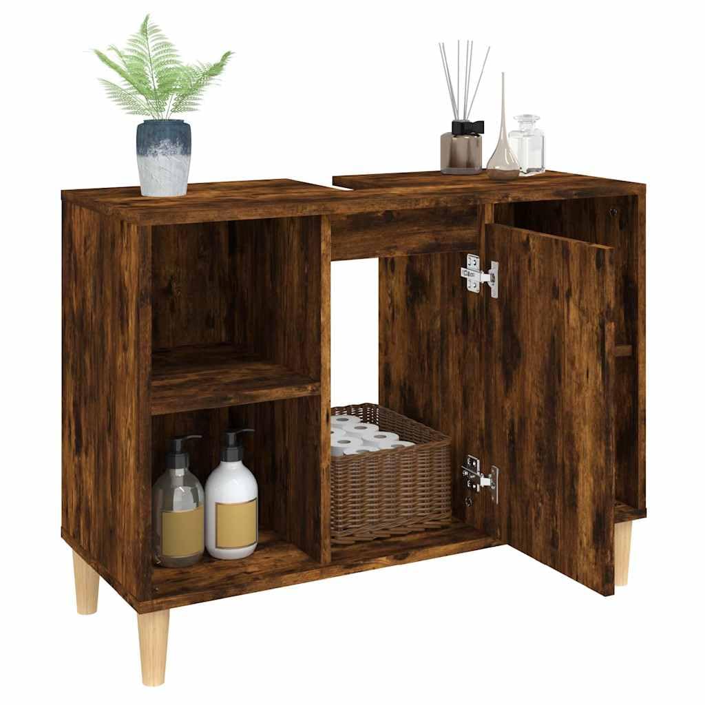 Meuble lavabo chêne fumé 80 x 33 x 60 cm bois ingénierie