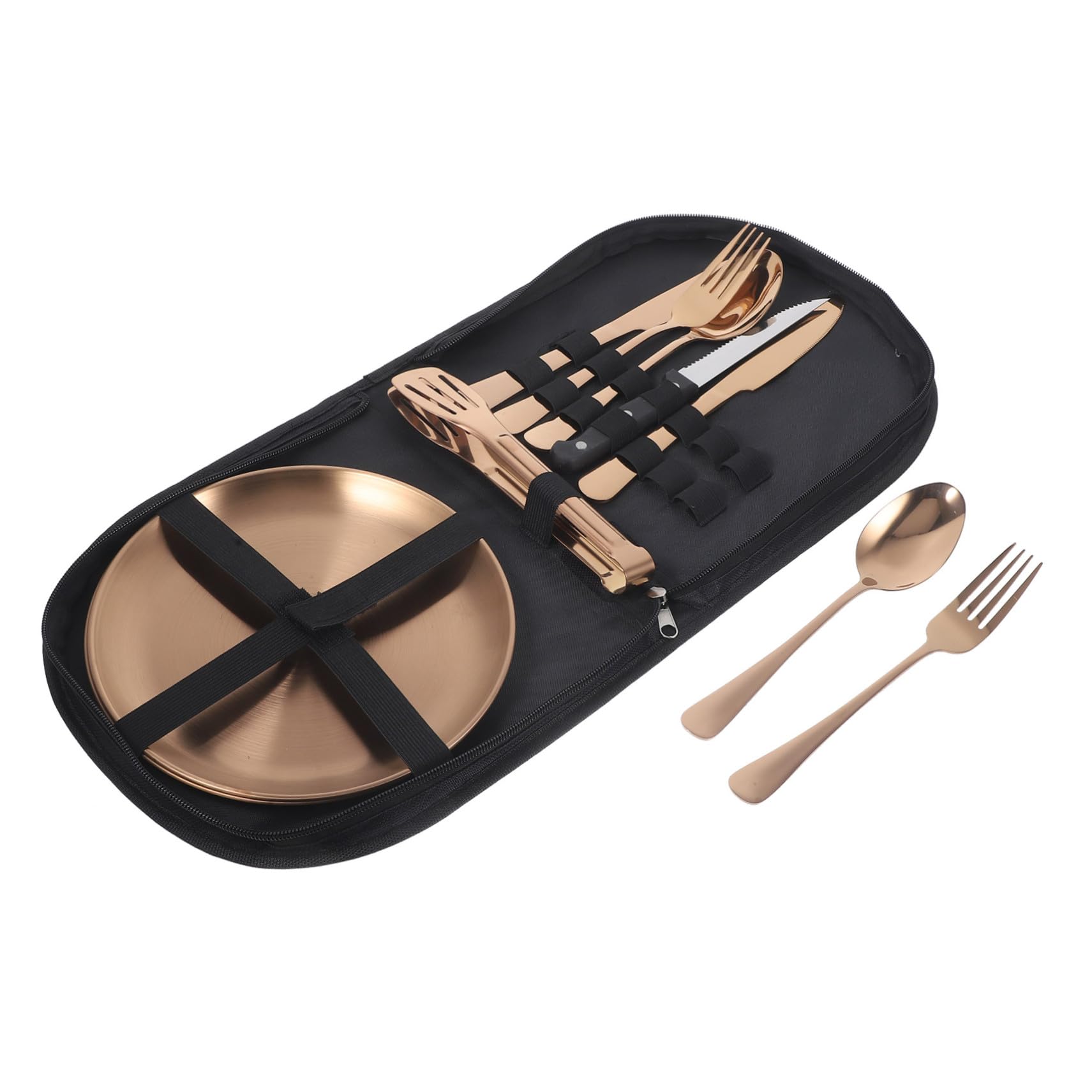 Edelstahl Outdoor Besteck Portable Campinggeschirr mit Ergonomischem Design und Elegantem Look Komplett für Picknick und Reise Leicht zu Reinigen Langlebig und Komfortabel