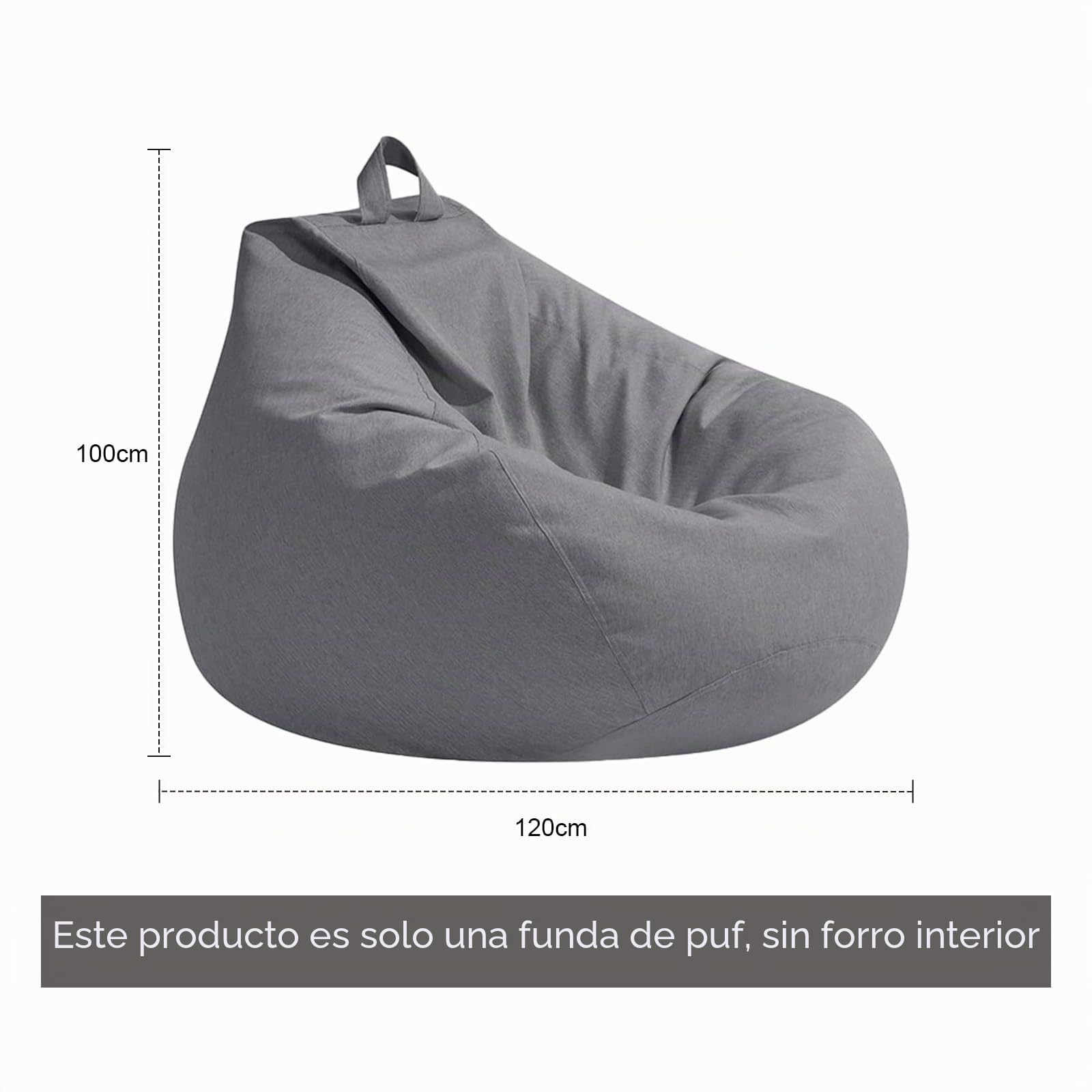 Puf para niños y adultos, 100 x 120 cm, funda sin relleno, funda de sofá para sacos de frijoles con cremallera, a prueba de polvo, sin relleno, para decoración de exteriores (gris oscuro)