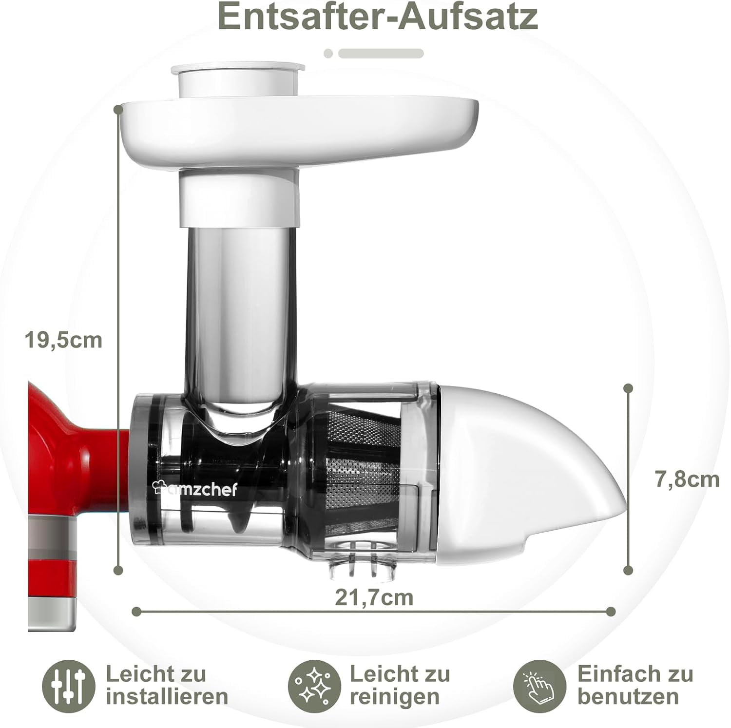AMZCHEF Accessoire pour Extracteur de jus pour KitchenAid Artisan - accessoire de extracteur jus pour kitchenaid - Presse-agrumes à froid sans BPA pour fruits et légumes - Accessoires uniquement,Blanc