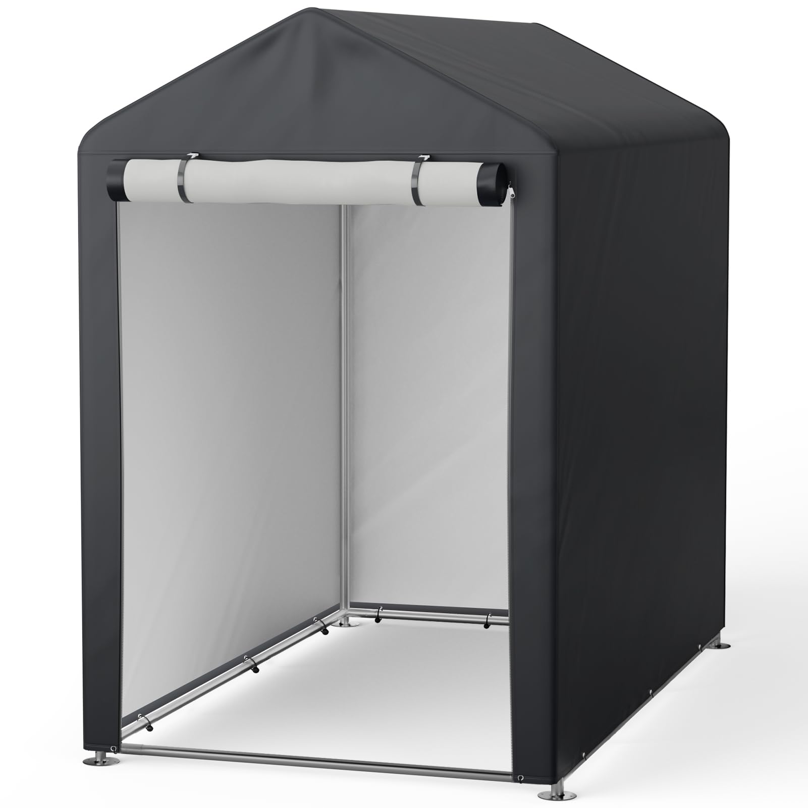 XEMQENER Bike Storage Shed, 5x3 FT Outdoor Bike Tent Waterproof, Portable Garage Car Shelter with Galvanized Steel Frame for Motorbike, Garden Tools, 91x150x150 cm, Dark Grey