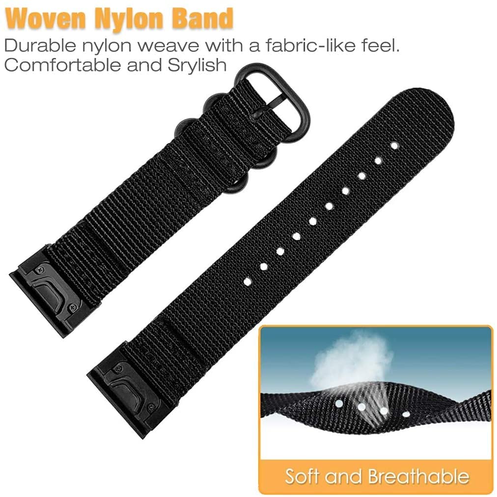 for Garmin Fenix 5 Watch Band Replacement Quick Easy Fit Soft Woven Nylon Strap for Fenix 5/5 Plus/ 6/6 Pro/Forerunner 935/945/Approach S60/Quatix 5 (22mm Width) (Black) - Image 4
