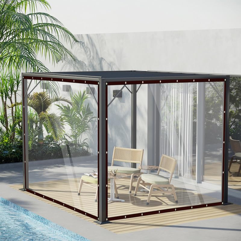 Bâche en PVC avec œillets, transparente, imperméable, protection contre la pluie, le vent, le soleil, pour balcon, jardin, serre (4 m x 6 m)