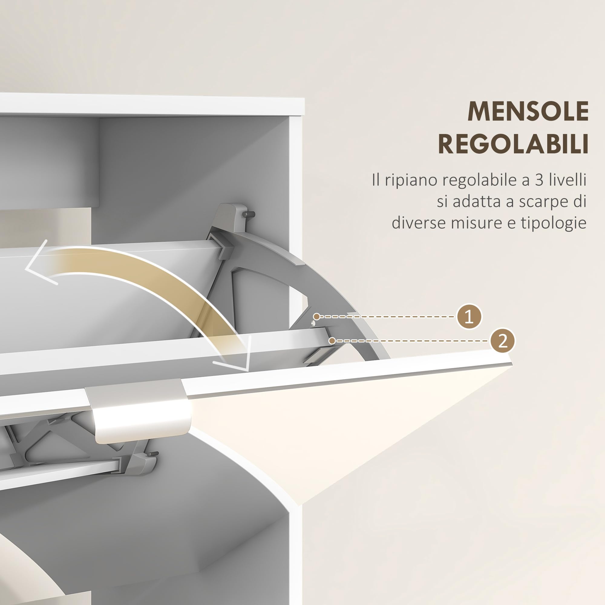 HOMCOM Scarpiera Salvaspazio con Specchio e 4 Cassetti a Ribalta, Mobile Portascarpe Slim per 24 Paia di Scarpe per Ingresso e Camera, 76x26x178cm, Bianco
