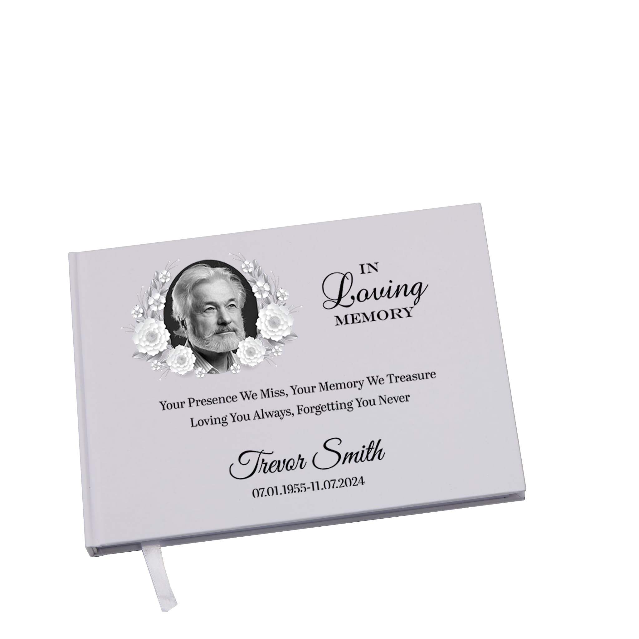 Personalised Funeral Memorial Condolence Remembrance Guest Book with Photo