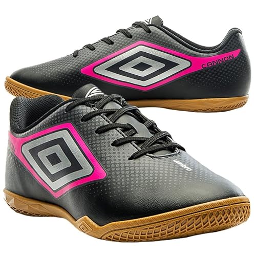 Chuteira Futsal, Cannon, Umbro, Masculina, Preto/Cinza/Rosa Fluor, 41