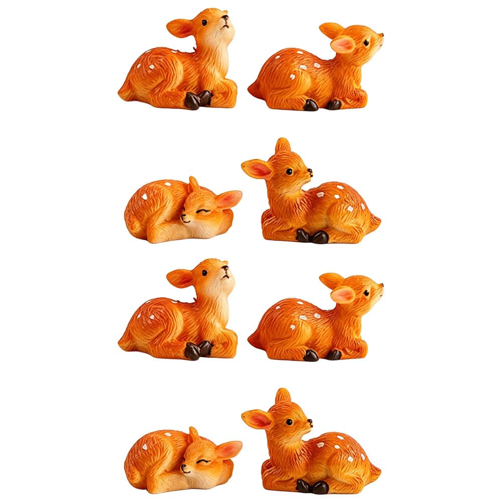 Jehoshaphat Aurichalceous 8Pcs Mini Realistic Spotted Deer Figurines, Tiny Resin Animal Ornaments For Moss Bottle Micro Forest Scenery, Tabletop Potted Plant Landscaping & Indoor Desktop Greenery Layout Decor