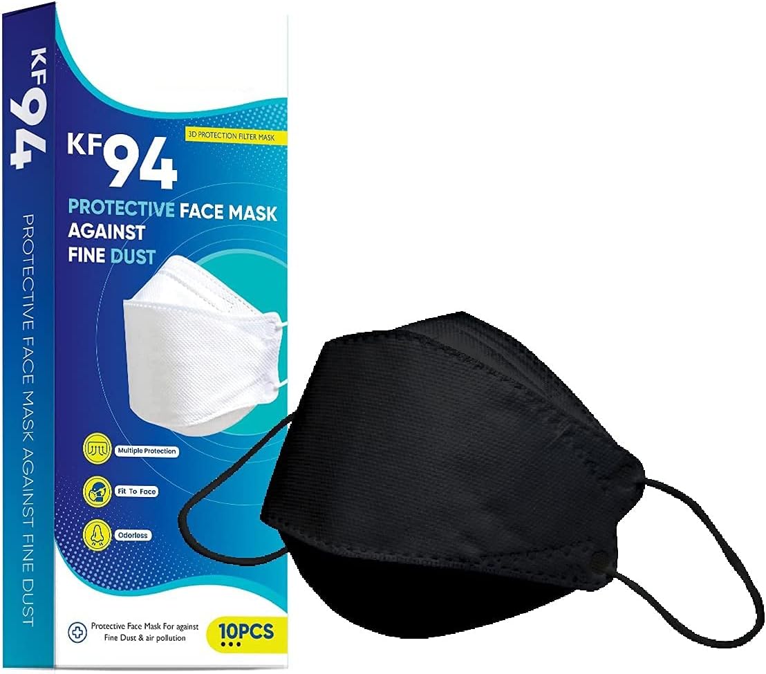 Face Mask - Reusable Premium Fish Shape KF94 Mask for Men and Women, High Filtration, Anti Pollution 4 Layer Mask ISO CE FDA Certified Mask for Unisex (Pack Of 10, Black)