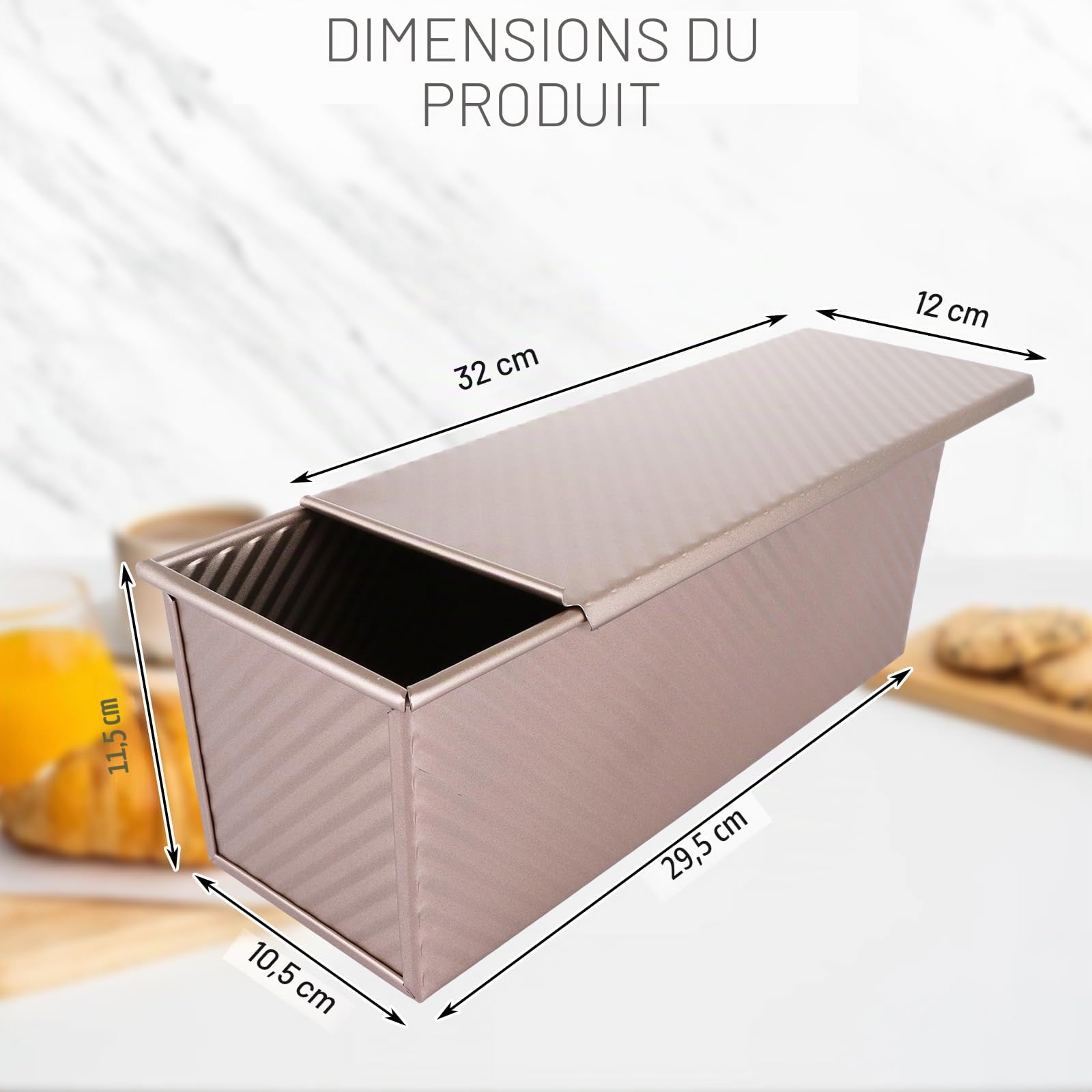 Moule Pain de Mie avec Couvercle, 1000g Moule à Pain de Mie en Acier au Carbone, Anti-adhésif, avec Trous d'Aération pour Toasts, 32x12x11,5cm