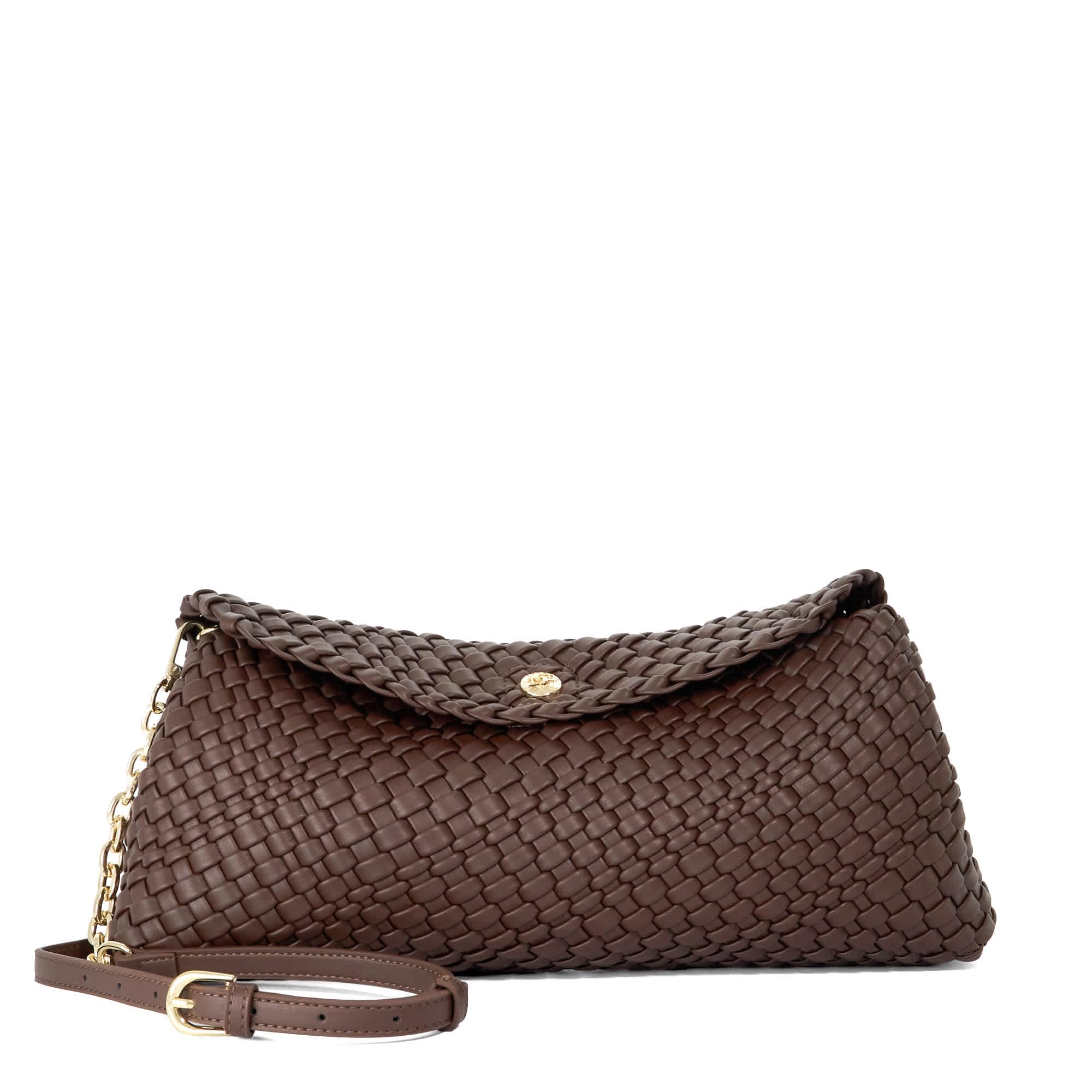 Dune London Woven Clutch with Cross Body Strap, Brown, Women
