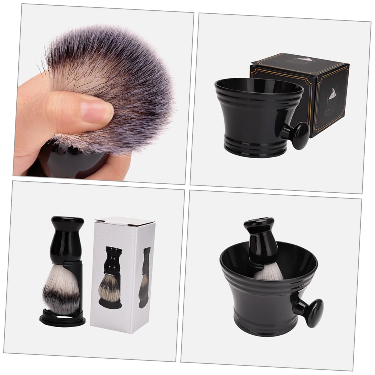 3 Ensembles ensemble de brosse à barbe trousse kit de rasage moussant blaireau homme synthétique Brosse et bol à raser blaireau et bol kit blaireau pour homme barbe de cochon Noir
