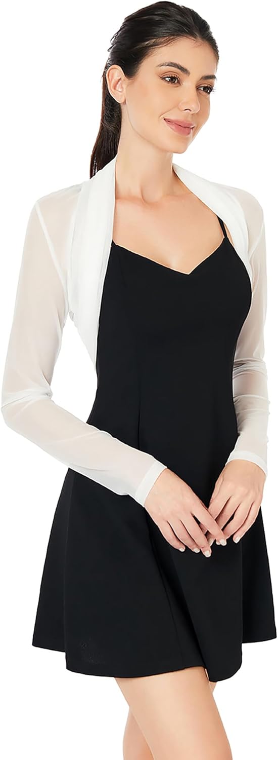 AmélieBoutik Women Ruched Long Sleeve Bolero Cropped Sheer Shrug Open Front Cardigan Lightweight Knit - Image 3