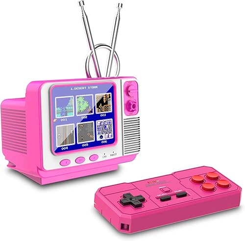 EASEGMER Consola de juegos de mano retro con 168 juegos clásicos, estilo mini TV, pantalla de 3.0 pulgadas, salida AV, soporte para 2 jugadores,