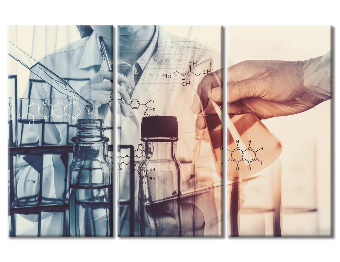 Scientists and Scientific Experiments Wall Art for Living Room Laboratory Glassware Containing Wall Painting 3 Panels Framed Wall Art Giclee Print Gallery Packaging Artwork Ready to Hang (60" Wx40 H)