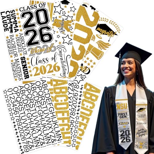 Graduation Stole Sash Class of 2026 Decorations DIY Customize Graduation Stole Graduation Sash Personalized Iron-On Decals Heat Transfer Vinyl HTV Cutouts Set