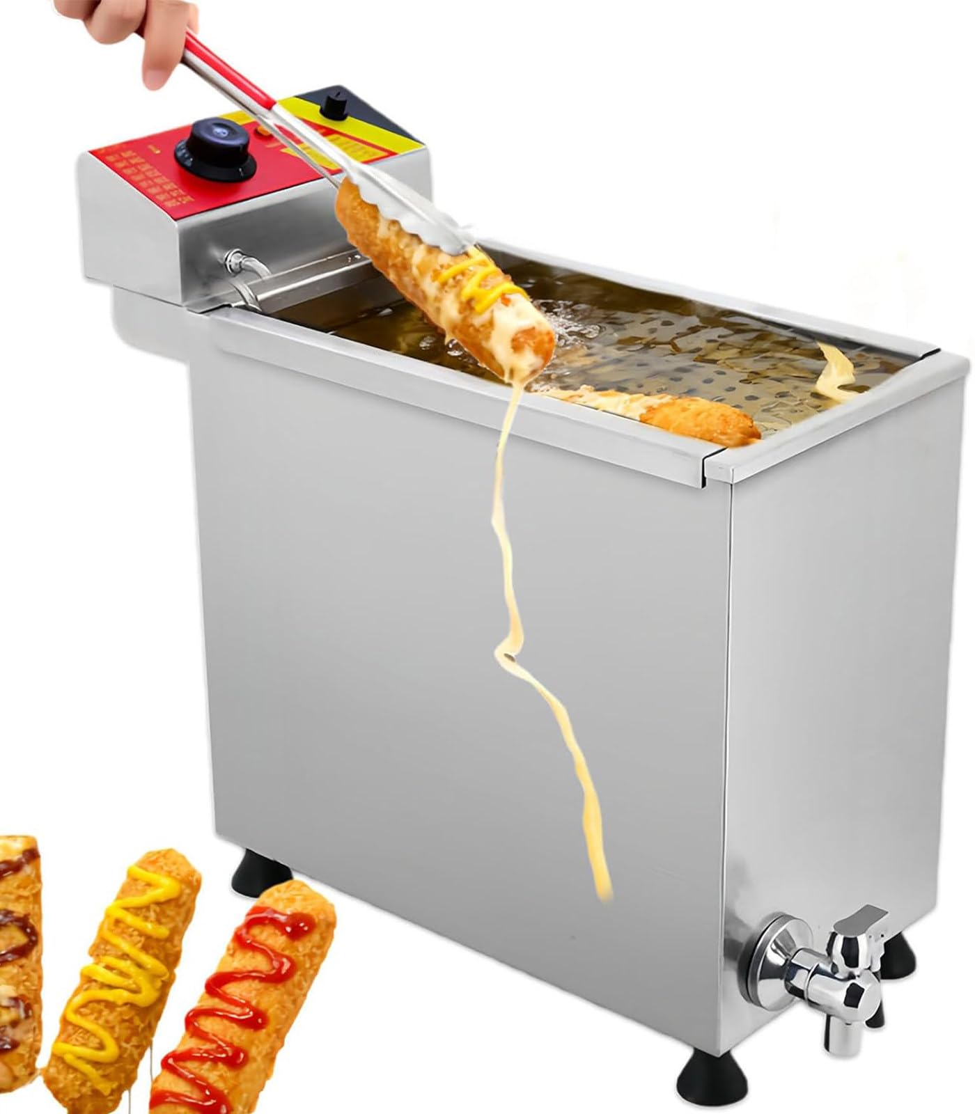 ZHIGUANYUN Commercial Electric Deep Fryer Stainless Steel Korean Cheese Hot Dogs Sticks frying machine Mozzarella with 12 Hooks Corn Dog Fryer for Snack