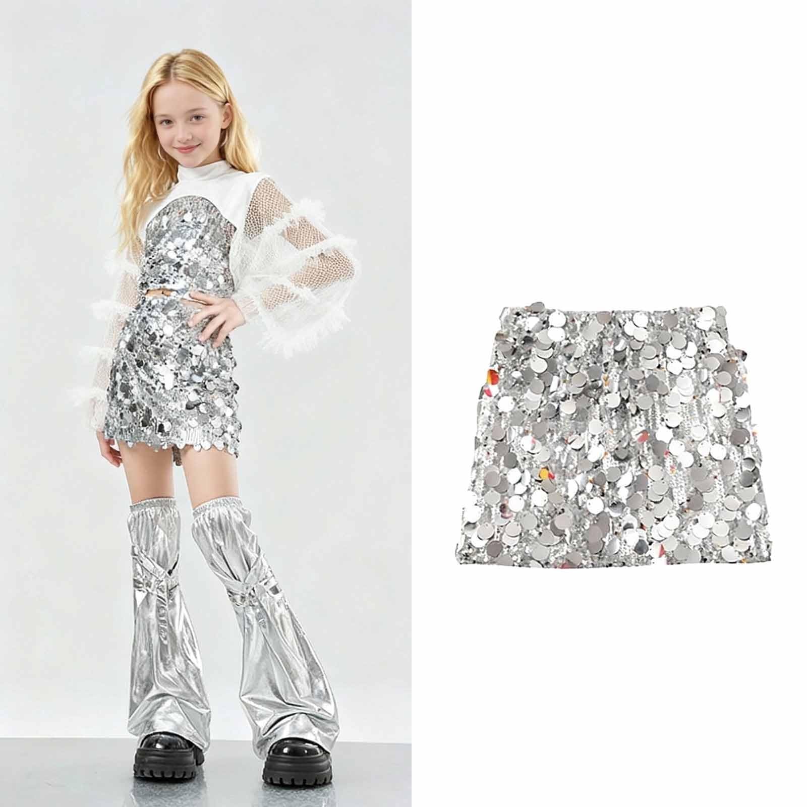 Disfraces de jazz dance para niñas, trajes de malla brillantes para niñas, modelos de pasarela hip hop 4 17