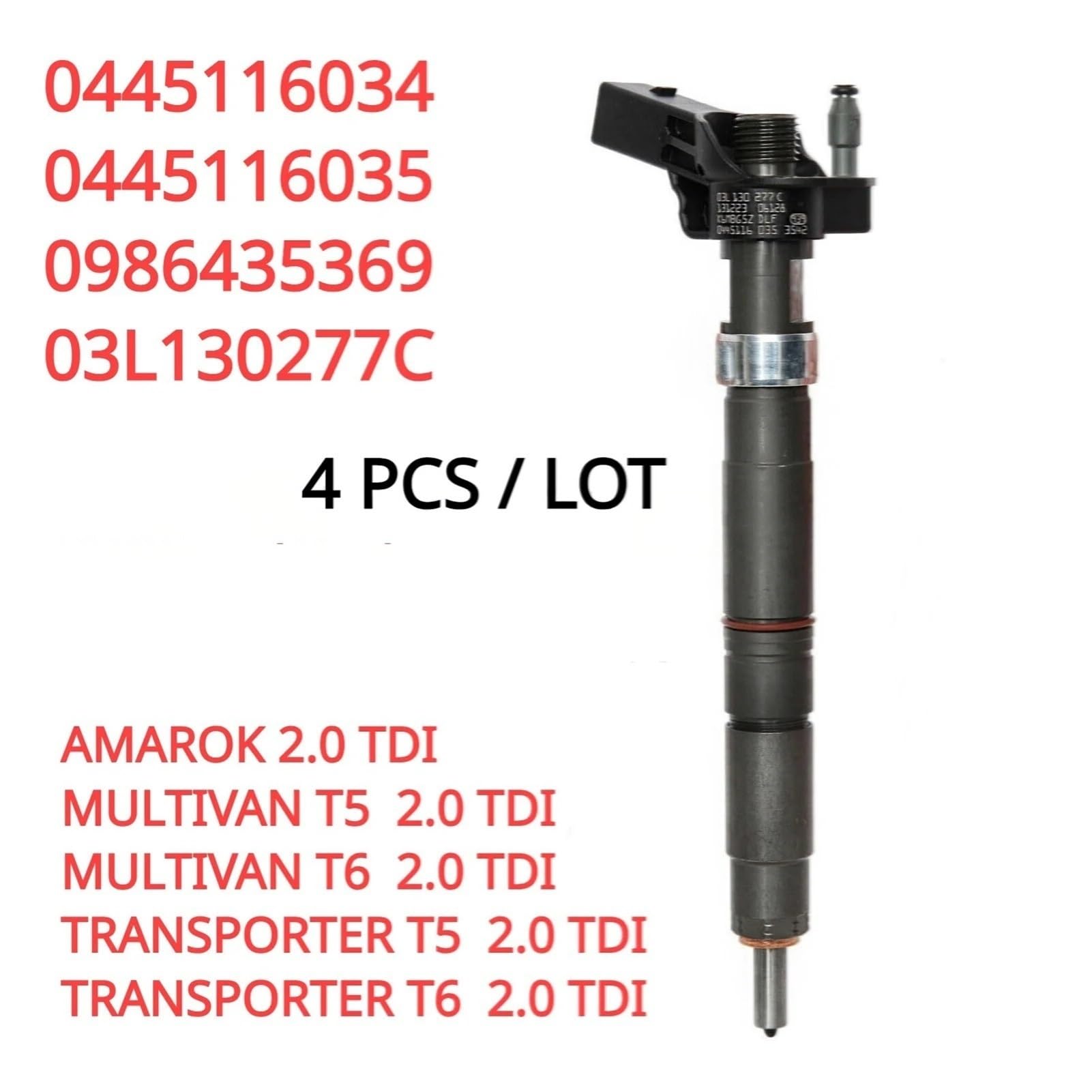 Buse d'injecteur de carburant Diesel, adapté for VW T5 Amarok 2.0 TDI Multivan 2009 2010 2011 2012-4 pièces 0445116035 0445116034 03L130277C