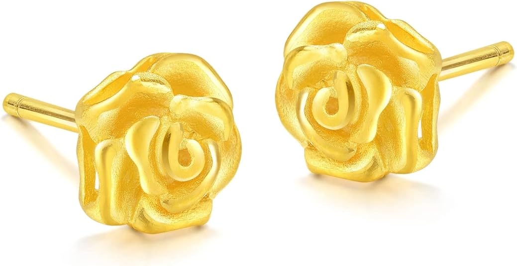 CHOW SANG SANG 999.9 24K Gold Essence Roses Stud Earrings for Women 68730E