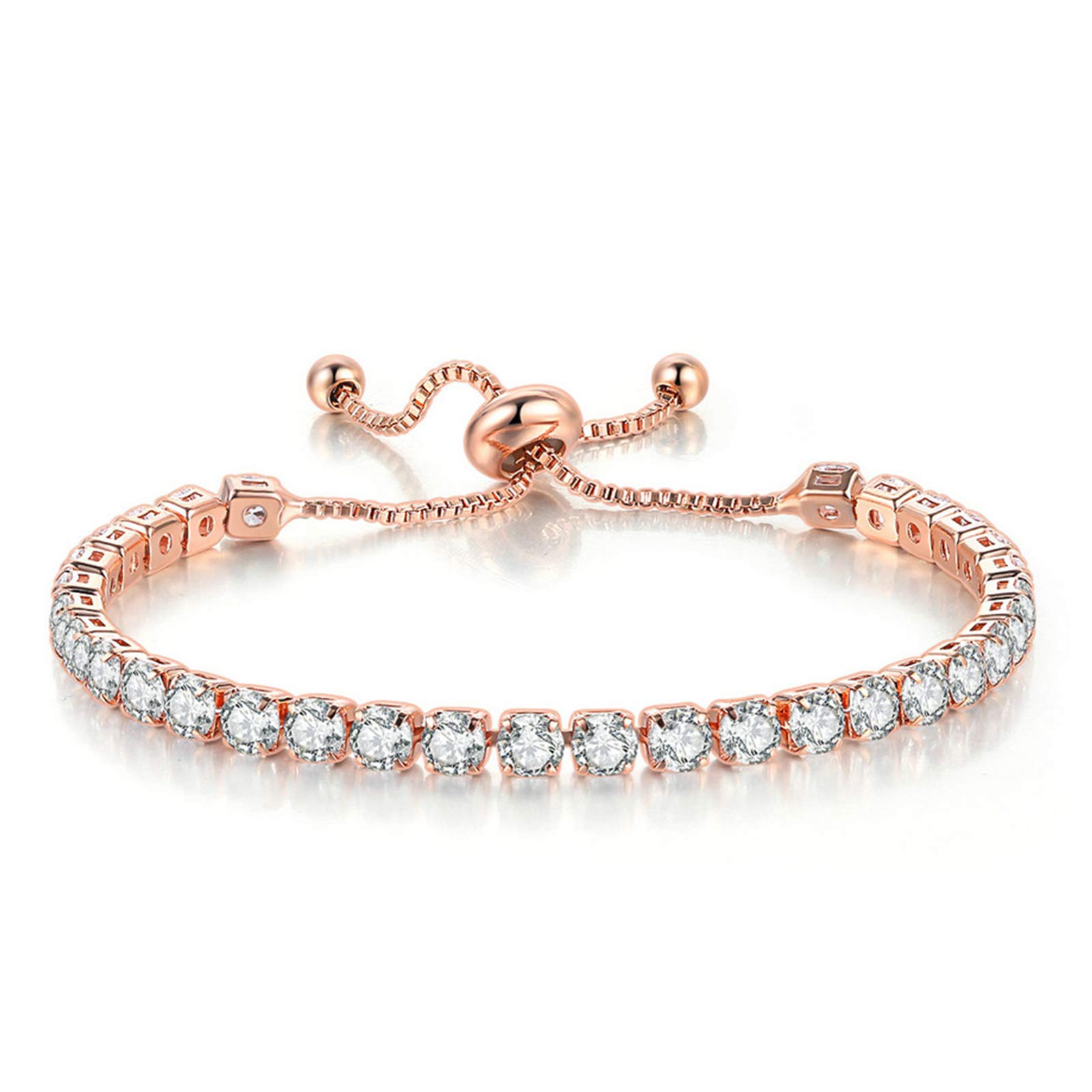 Tennis Bracelets for Women White Gold Plated Diamond AAA+ Cubic Zirconia CZ Dainty Classic Adjustable Slider Bracelet Silver Fashion Jewelry Wedding Gift