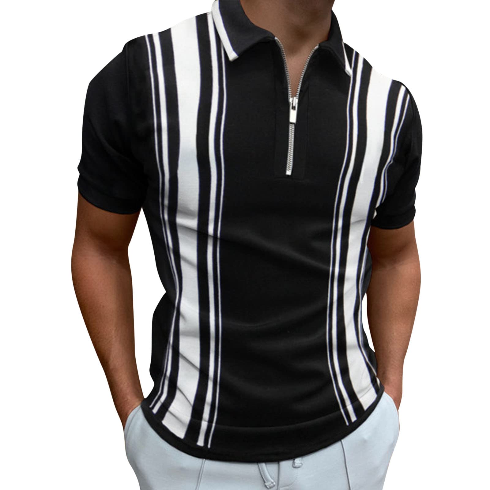 CenlangPolo Shirts for Zipper Men Short-Sleeve Aztec Print Polos Golf Summer Casual Slim Fit Tees Business Work Tops