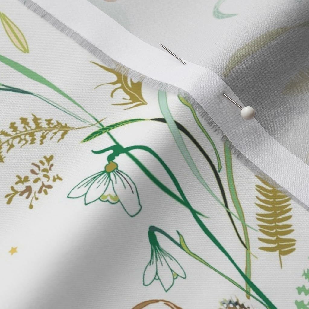 Spoonflower Fabric - Fairies White Fairy Girl Nursery Rabbit Bird Forest Printed on Organic Cotton Sateen Fabric by The Yard - Sewing Quilting Apparel Home Decor