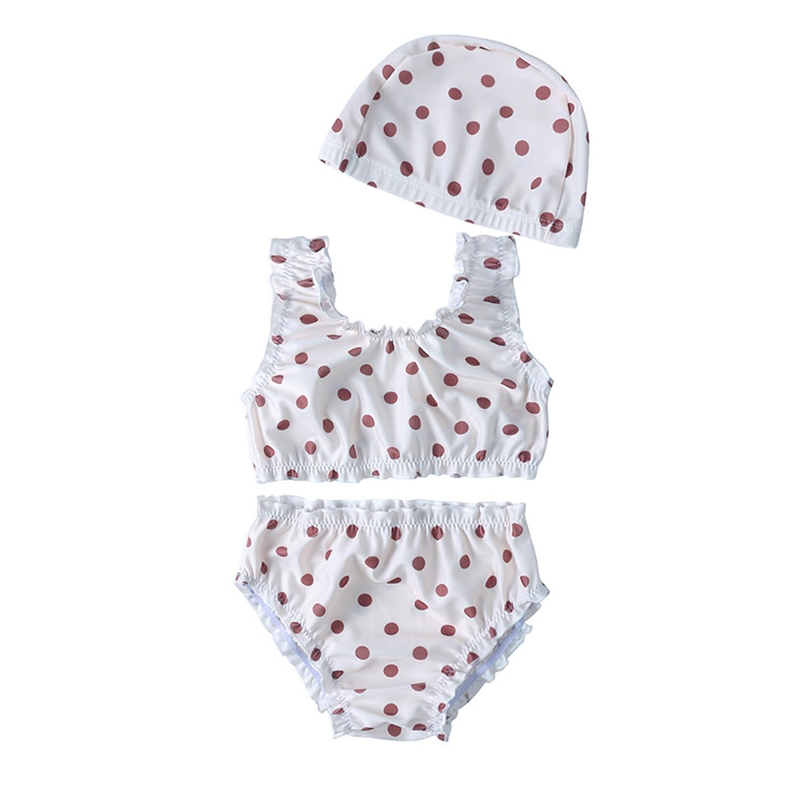 Generisch Vestido de playa de 3 piezas para niños, niñas, traje de baño con estampado de flores, rayas, lunares, traje de baño para niños pequeños, bañador con gorro de baño