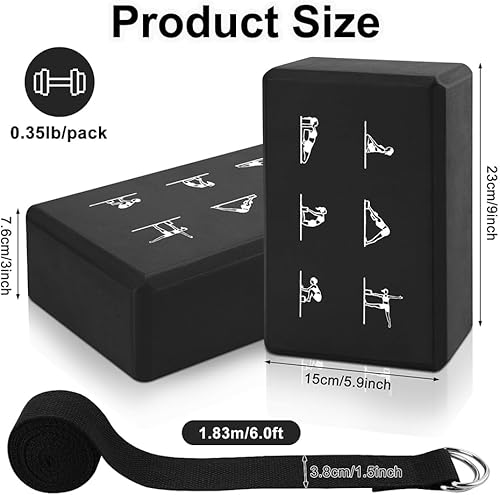 Miniatura 2 de Juego de 2 bloques de yoga y 2 correas de yoga, bloques de espuma EVA antideslizantes, ladrillos de yoga de alta densidad con correa de 6 pies,
