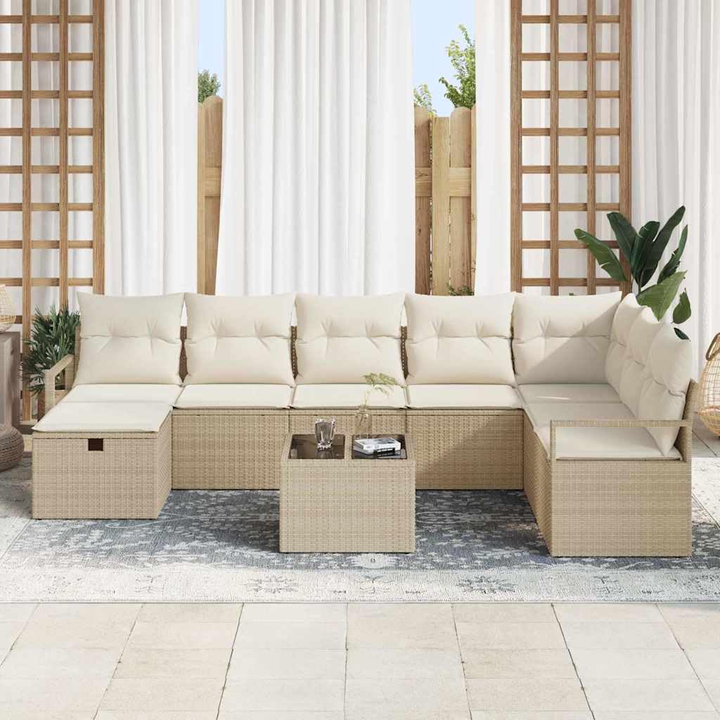 Ensemble de canapés de Jardin modulable polyrotin Beige 5 pcs avec Coussins, assises et Table, Coins et Pouf de détente pour terrasse, Patio