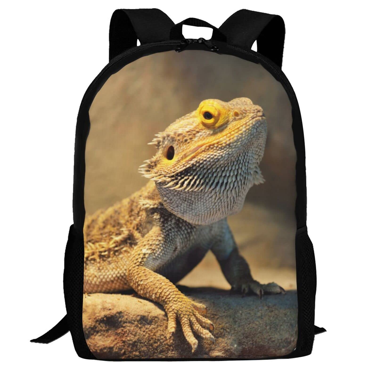 D-WOLVESNovelty School Backpack for Women Men, Brown Bearded Dragon Lizard Lightweight Book Bag with Ergonomic Back Pad, Casual Daypack Durable Travel Bag for Hiking Work Business Holidays