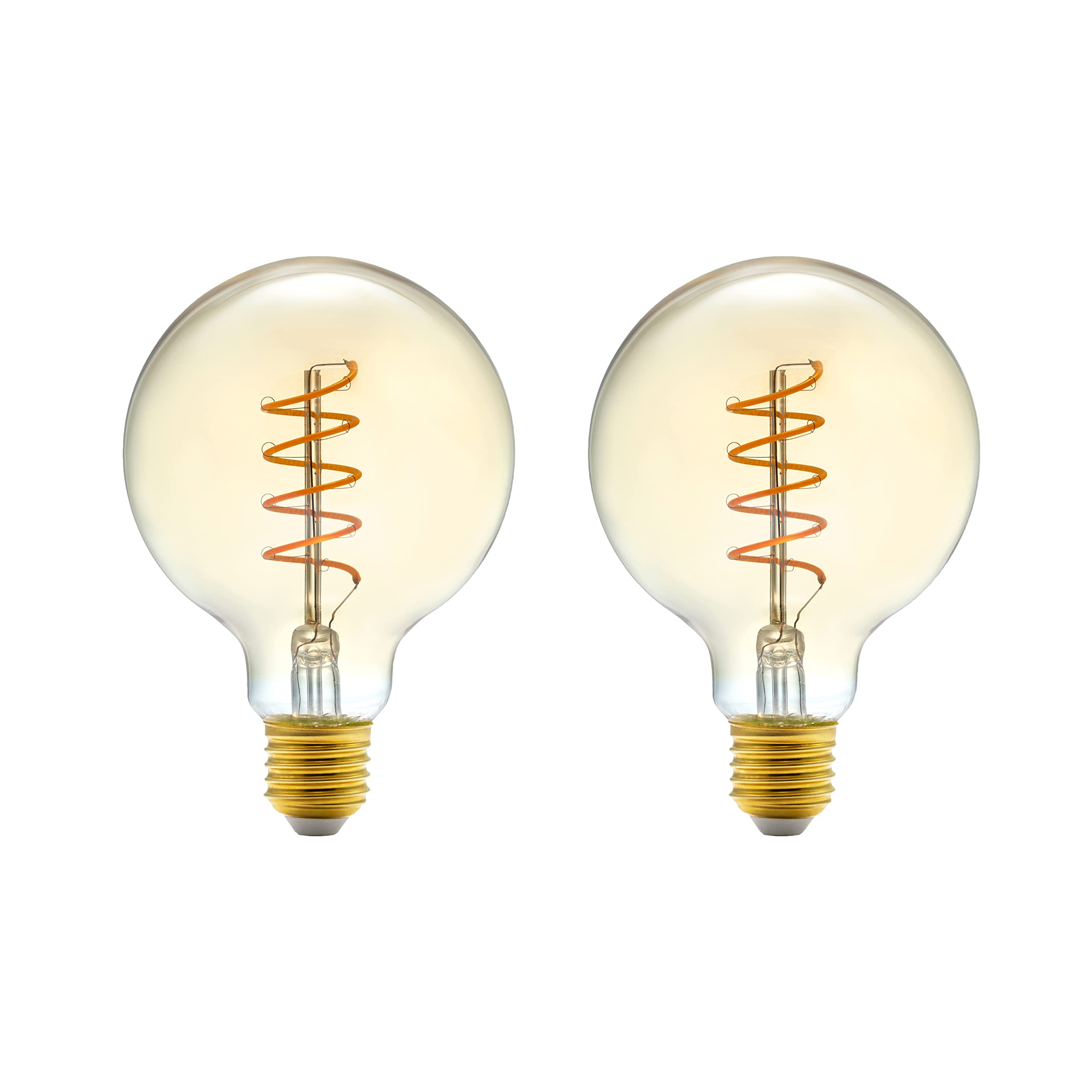 Amazon Basics E27 Vintage LED Bulb, Antique Style Retro Amber Glass, G93, 4W (equivalent to 25 W), Pack of 2, 1800K Ultra Warm Light For Decoration