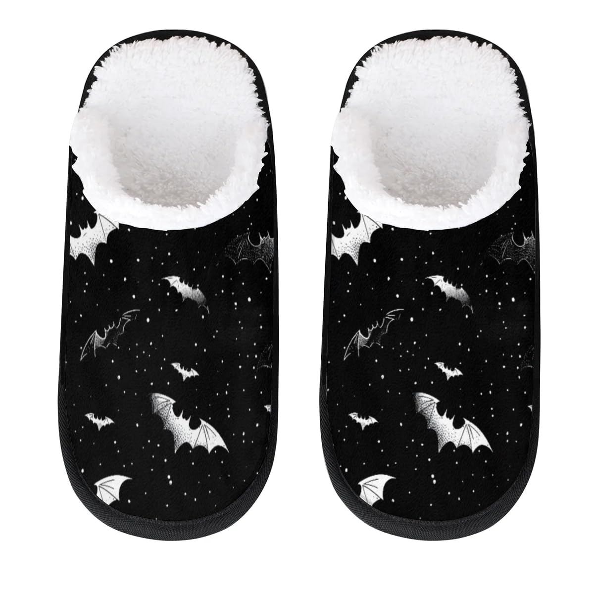 Hsnar White Bats Non Slip House Slippers for Women Indoor Slippers for Men Soft House Shoes Spa Slippers, L