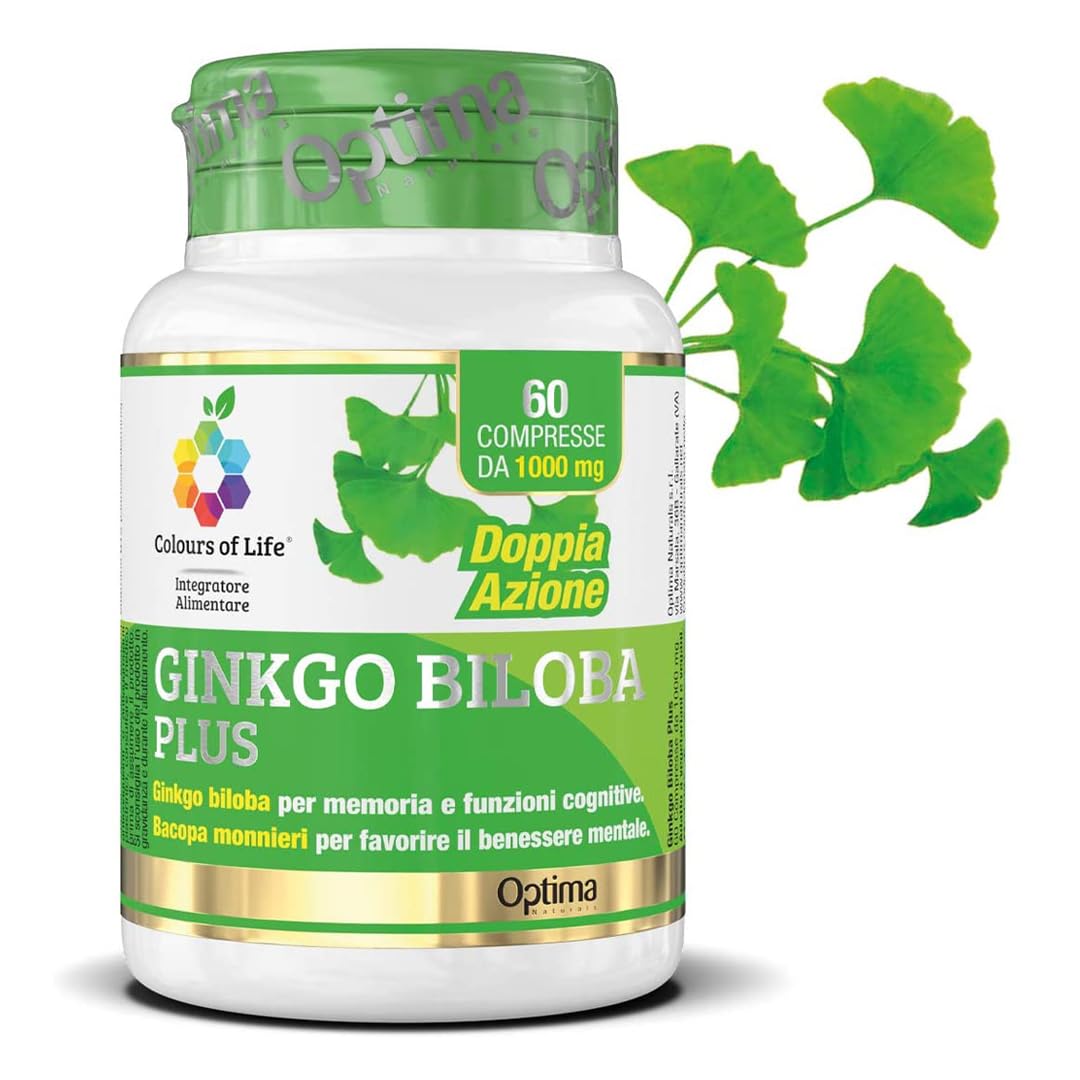 Colours of Life Ginkgo Biloba Plus - Integratore di Ginkgo Biloba - Supporto delle Capacità Cognitive, della Memoria e dell'Apprendimento, Riduce lo Stress Fisico e Mentale - Senza Glutine e Vegano, 6