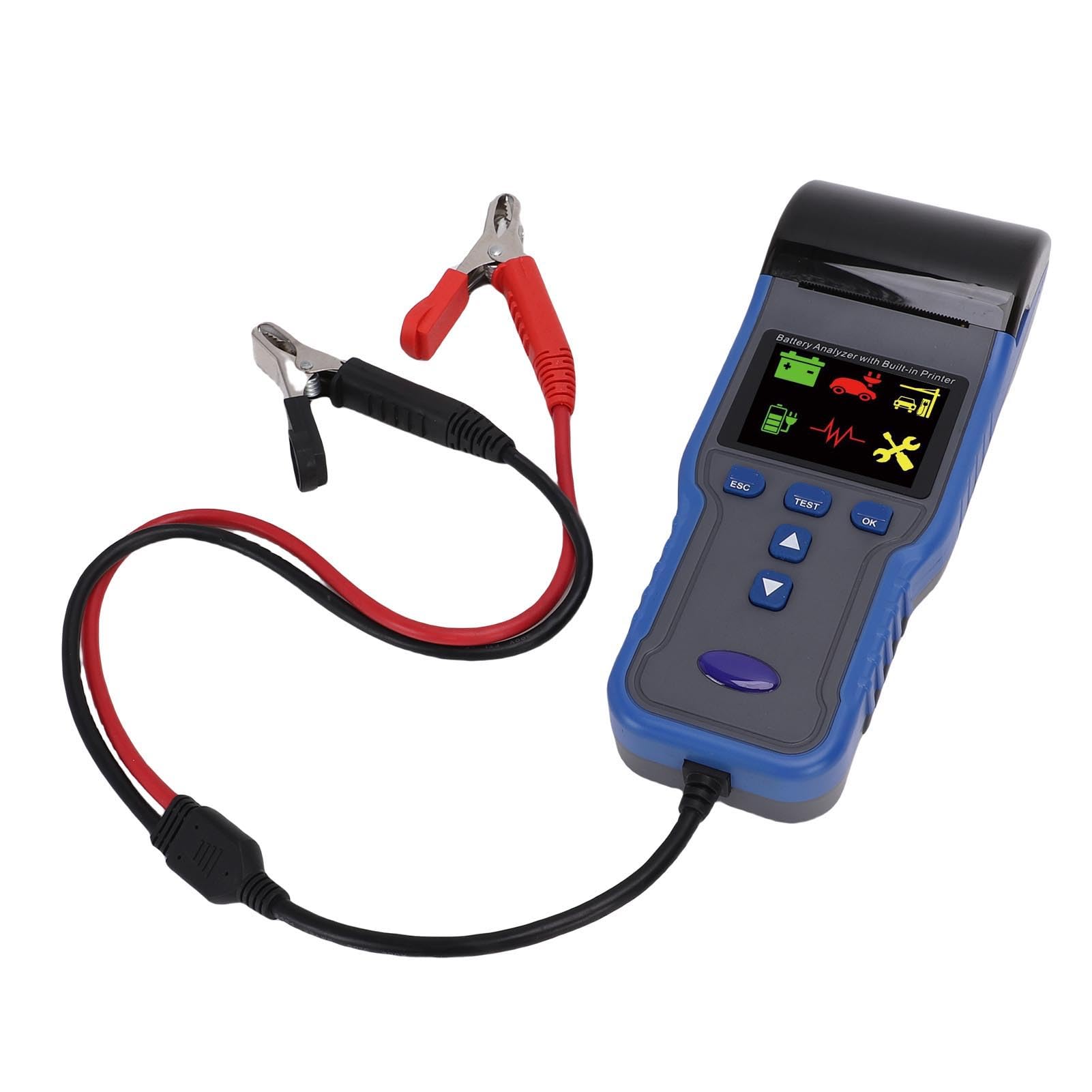 YWBL-WH Tester Batteria per Auto 12V 24V, Materiale ABS, Tester di Carico Batteria con Riconoscimento Automatico con Stampante, Misurazione della Tensione per Veicoli, Camion, Motociclette, Barche