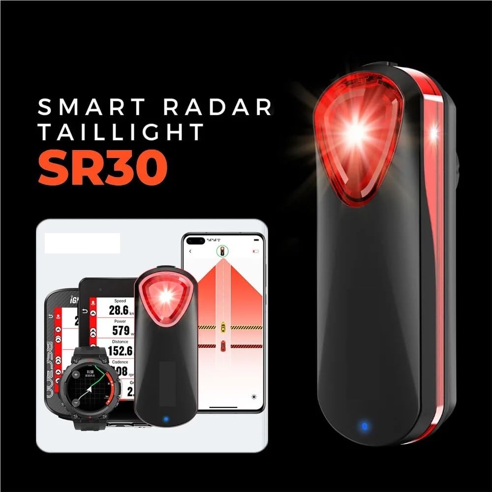 SR30 Radar Tail Light Inteligentne tylne światło rowerowe Czujnik hamulca Lampa ostrzegawcza Wodoodporna lampa rowerowa LED Tylne światło 6 trybów Lampa tylna(SR30)