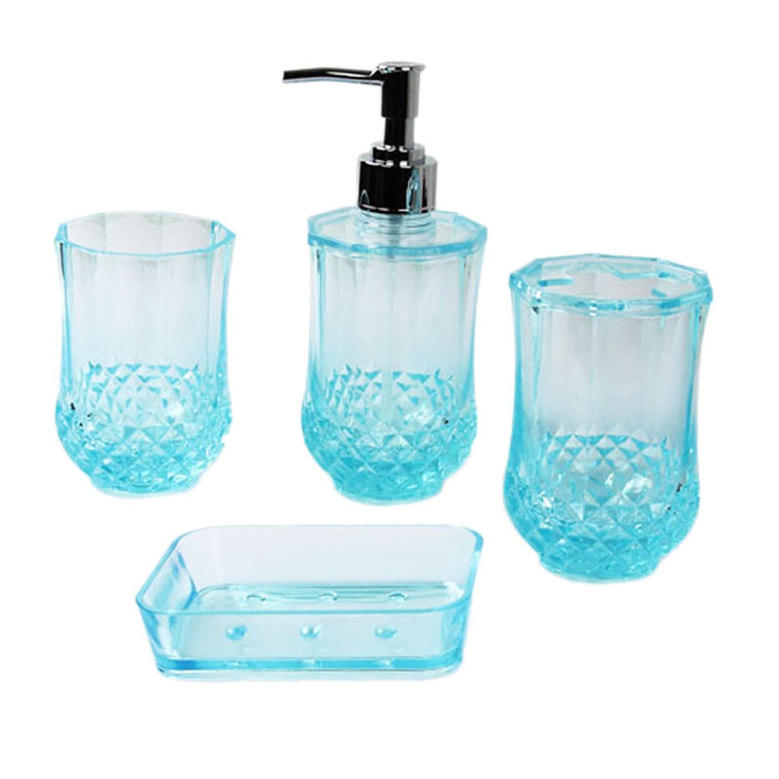 TWISAXC Space-saving Toothbrush Holder Set Small Living Spaces Soap Dispenser Bathroom Accessories Set Acrylic Office Hotel, Blue