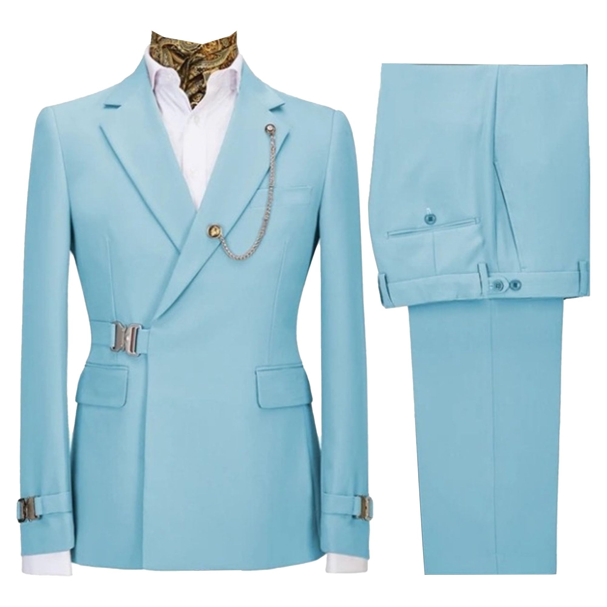 Men's 2 Piece Suit with Metal Clasp Slim Fit Suit Stylish Business Pants Casual Wedding Grooms Tuxedo Suit