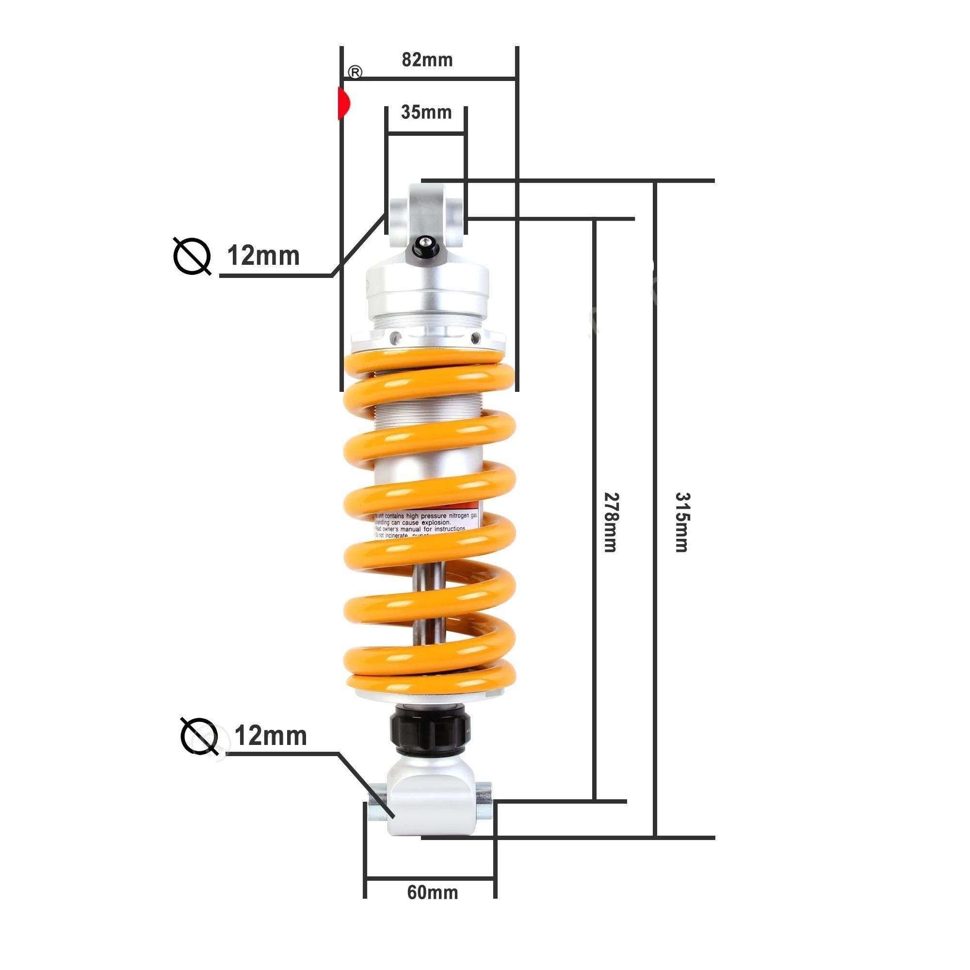 Amortiguador trasero de aire de 278mm apto for Yamaha YZF-R3/R25/MT-03