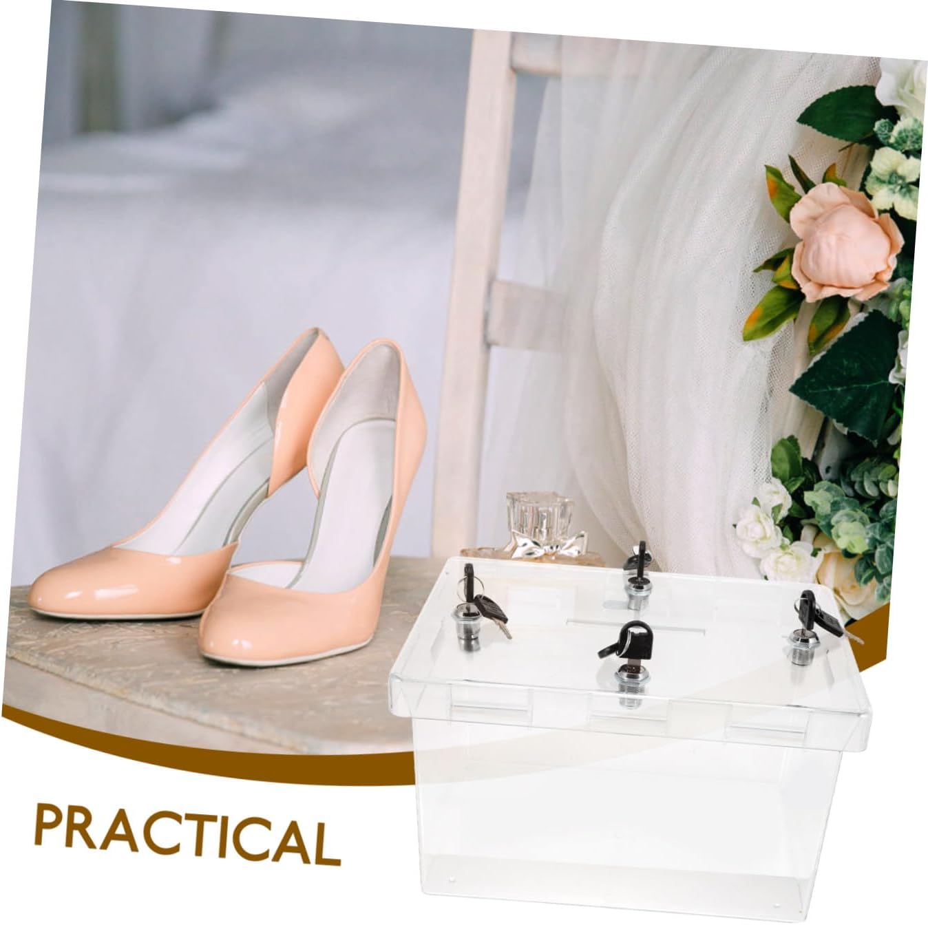 Wakauto Wedding Shoes Hiding Box and Holes Acrylic Wedding Card and Letter Box for Ceremony Secure Keepsake Storage for Bride and Groom Party Decoration Accessory