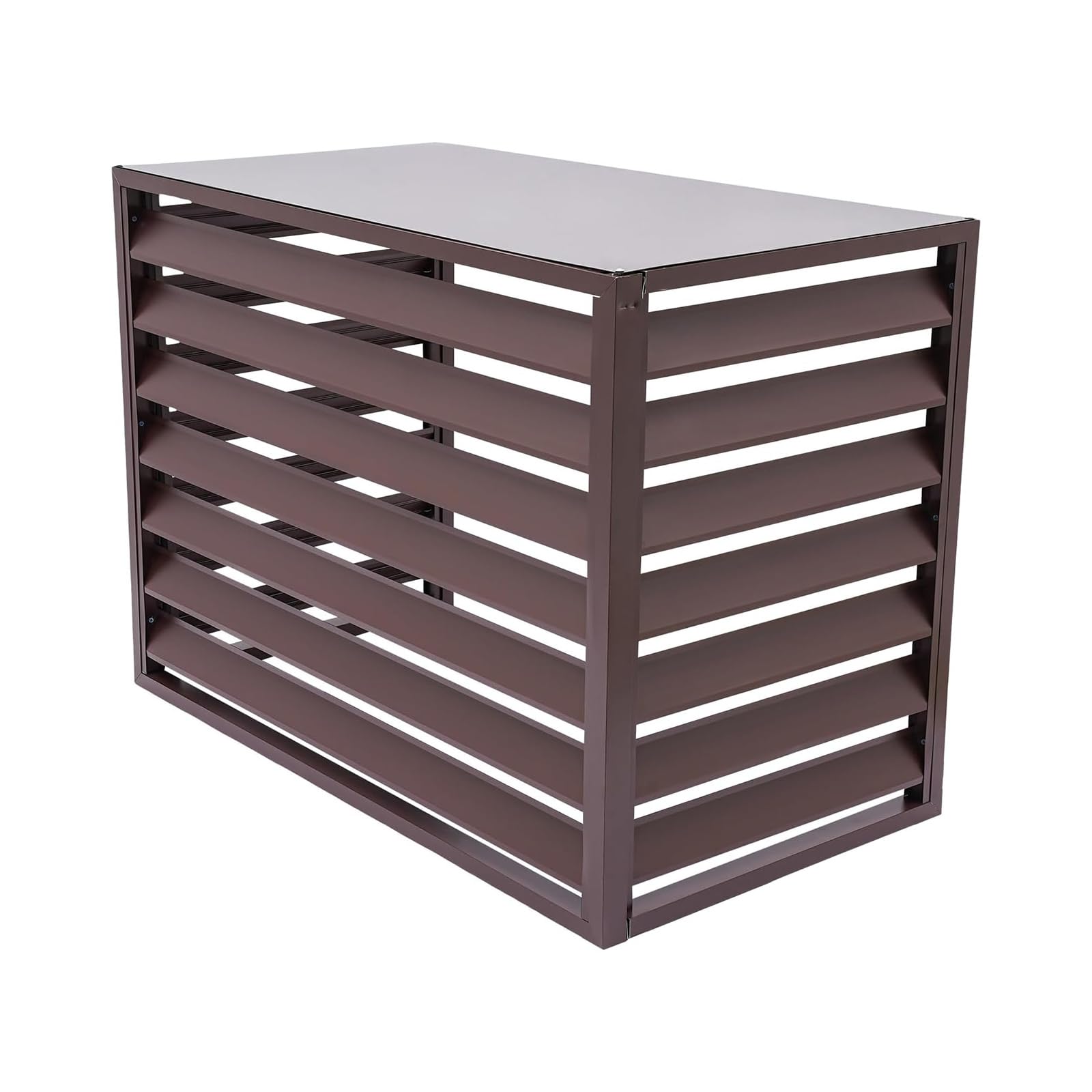 Witriolik Brown Flat Top Aluminum Air Conditioning Cover Aircon Heatump Cover Outdoor Air Source Heat Pump Cover Condenser Protective Cover Freestanding Louvered Space Divider L120*W70*H150(5P)
