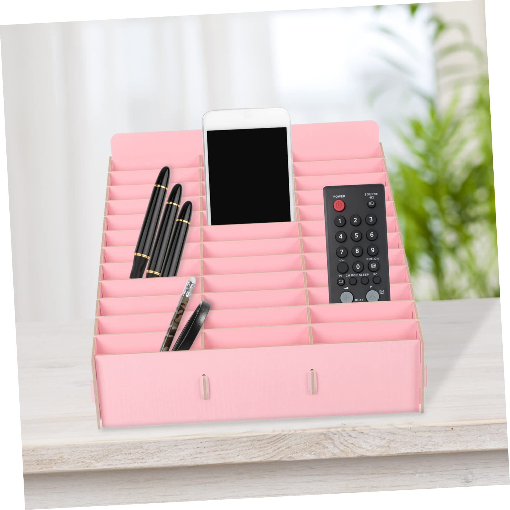 Caja de Almacenamiento de Madera y Organización de Escritorio Múltiples Compartimentos para Teléfonos Móviles en Instituciones Educativas