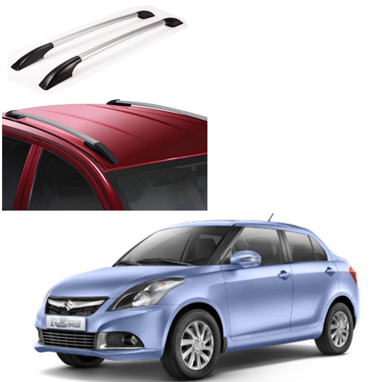 drill free roof rails for maruti suzuki swift dzire 2012-2016 models - silver color (pack of 2)