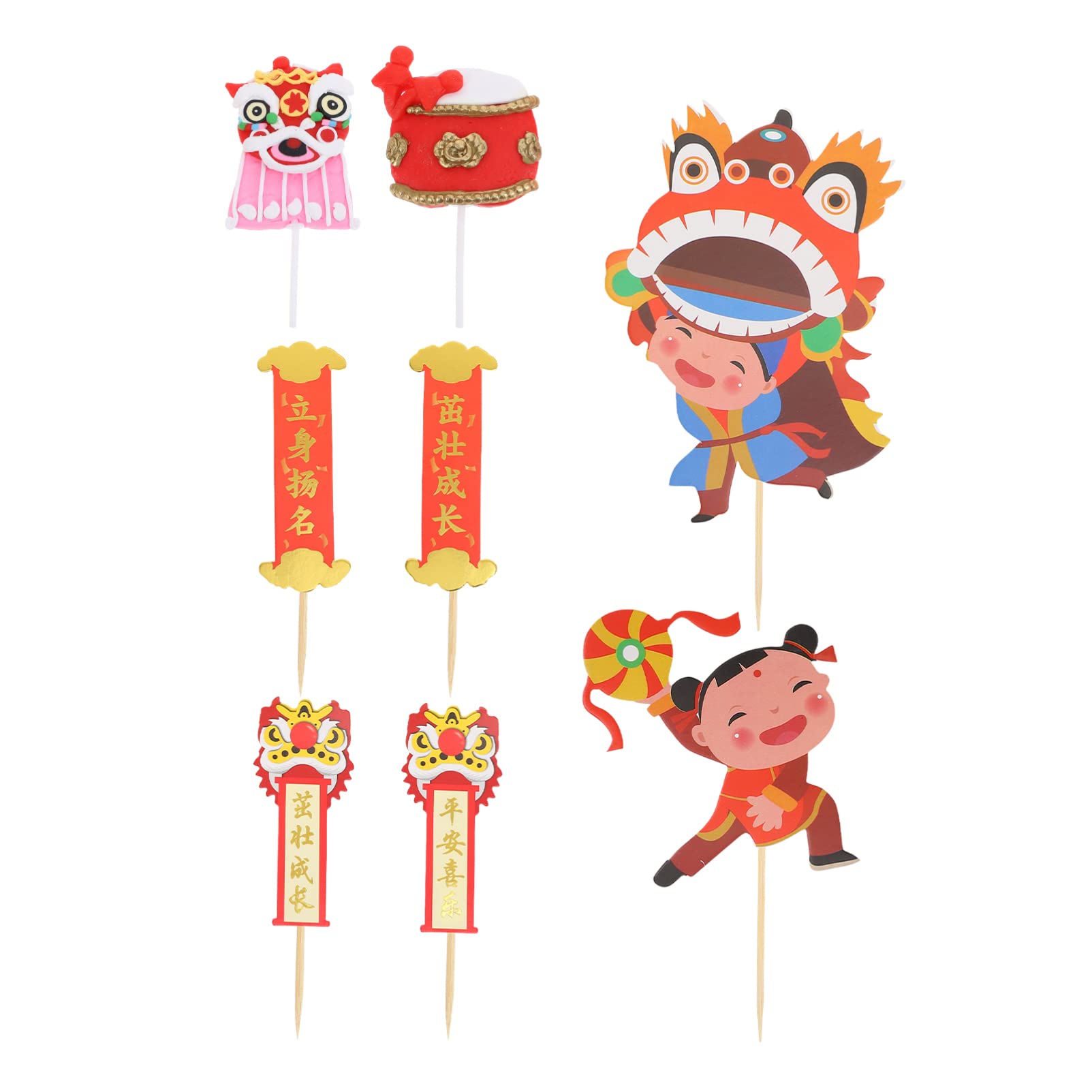 Generic Chinese New Year Cake Topper with Tiger Drum Couplet 2022 Cake Picks Cupcake Dessert Toothpicks Decor for 2020 New Year Graduation Merry Party Supplies Favors