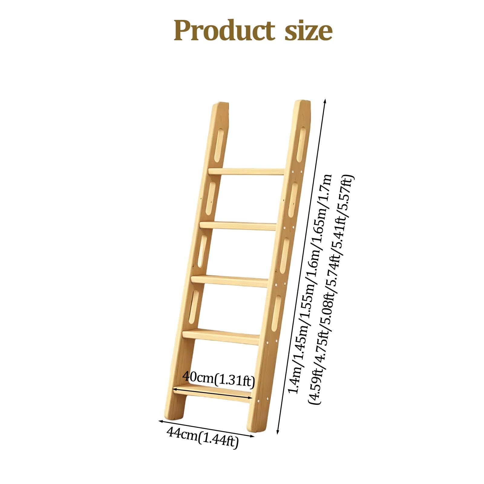 Escalera de Madera para litera o Cama Alta, Taburete Escalonado de Madera Maciza con peldaños Anchos Antideslizantes, Escalera de Repuesto para Autocaravana o Camping(1.4m)