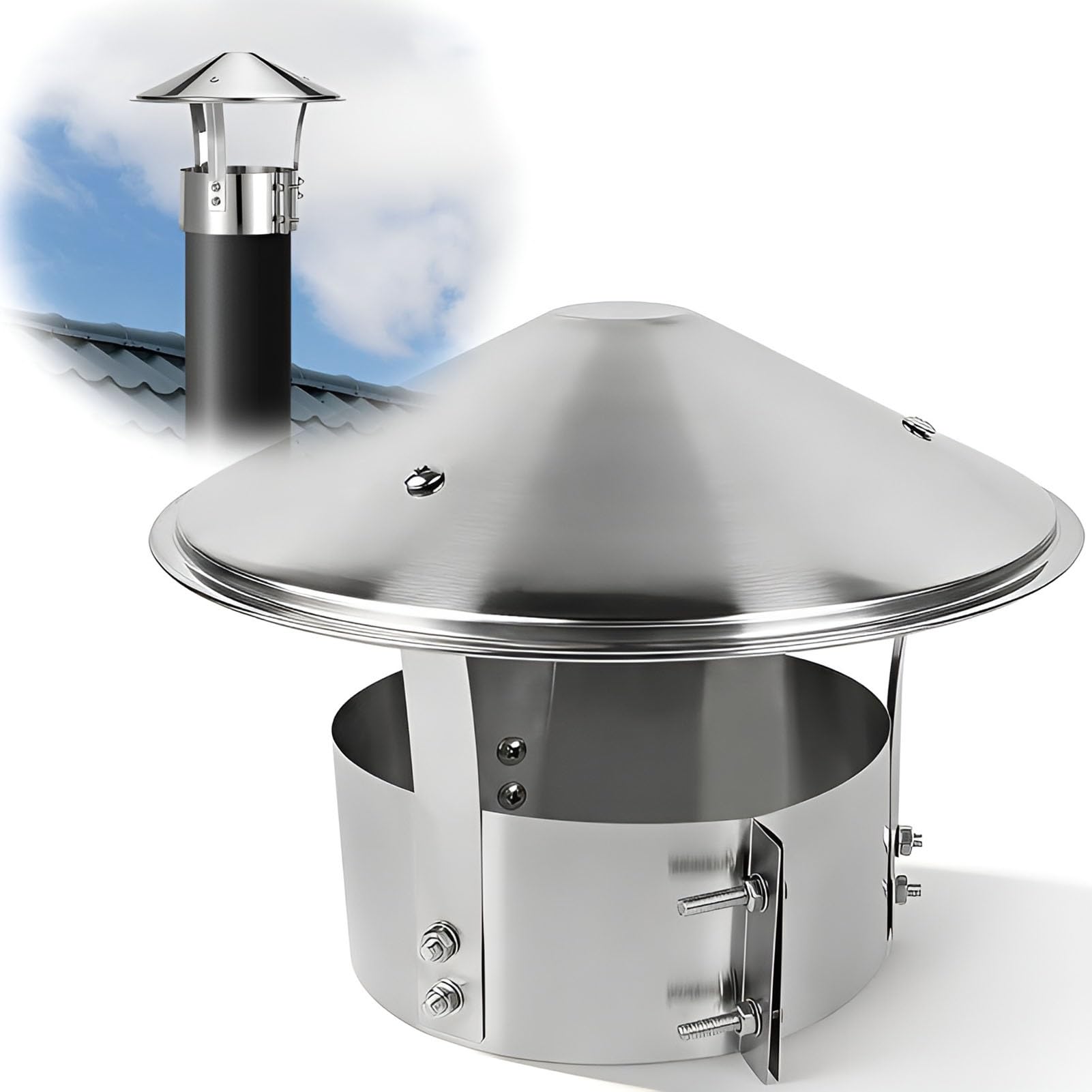 304 Stainless Steel Chimney Cap Chimney Flue Cover, Cone Top, Rain Cover, Outside, Stove Pipe, Fireplace, Weatherproof, Roof Vent Cap(220 mm/8.6 inch)