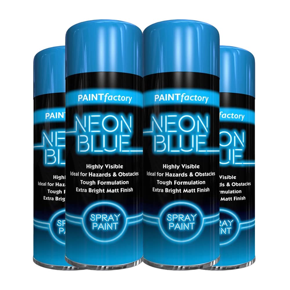 Classic Signature - 4 x Neon Blue 200ML, Spray Paint Aerosol Fluorescent Bright Graffiti (Banksey) Matt Finish
