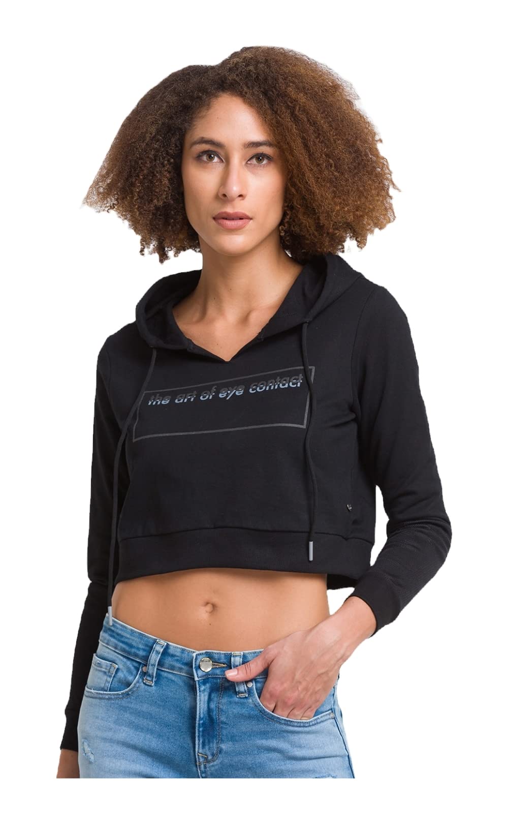 Spykar Women's Cotton Blend Hooded Sweatshirt (WSS02BBLW003Black2XL_Black_2XL) in black