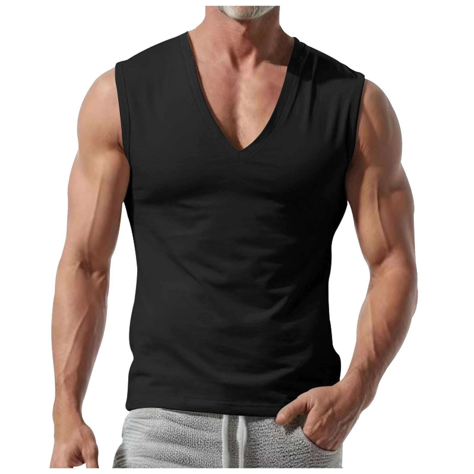 Men's Tank Top Sleeveless T-Shirt Workout Summer Muscle Tanktops Bodybuilding Mens Undershirt V neck Workout Tops Shirts Running Training Bodybuilding Vests Lightweight Athletic Sports Undershirt